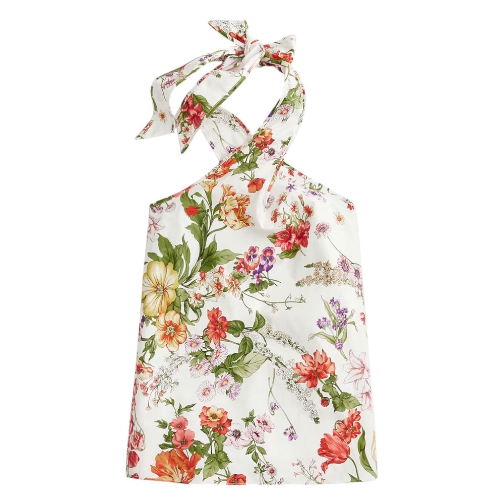 J.Crew‎ Collection Ratti Tropical Floral Cotton Halter Top Small White Orange